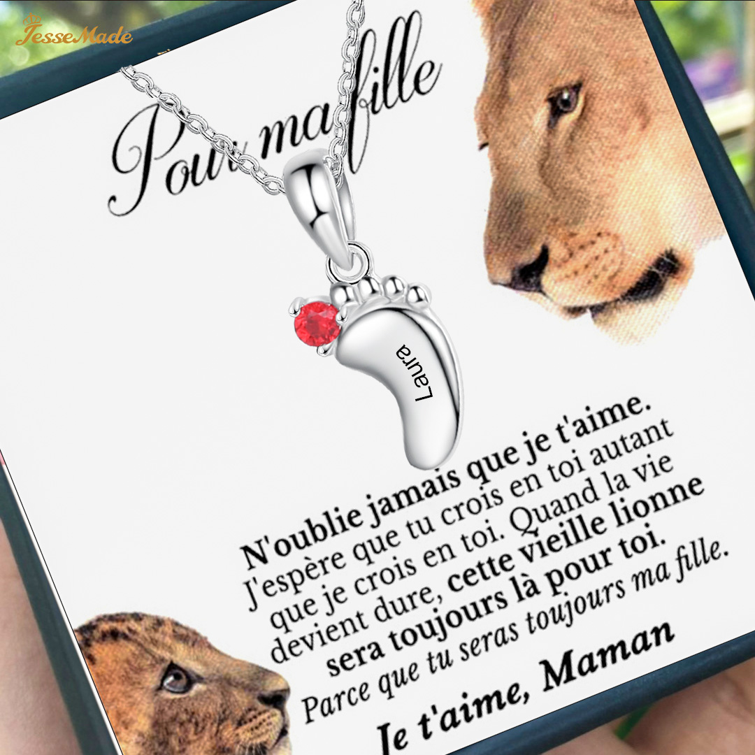Pour ma fille - Collier Prénom Personnalisé pied bebe avec pierre de naissance