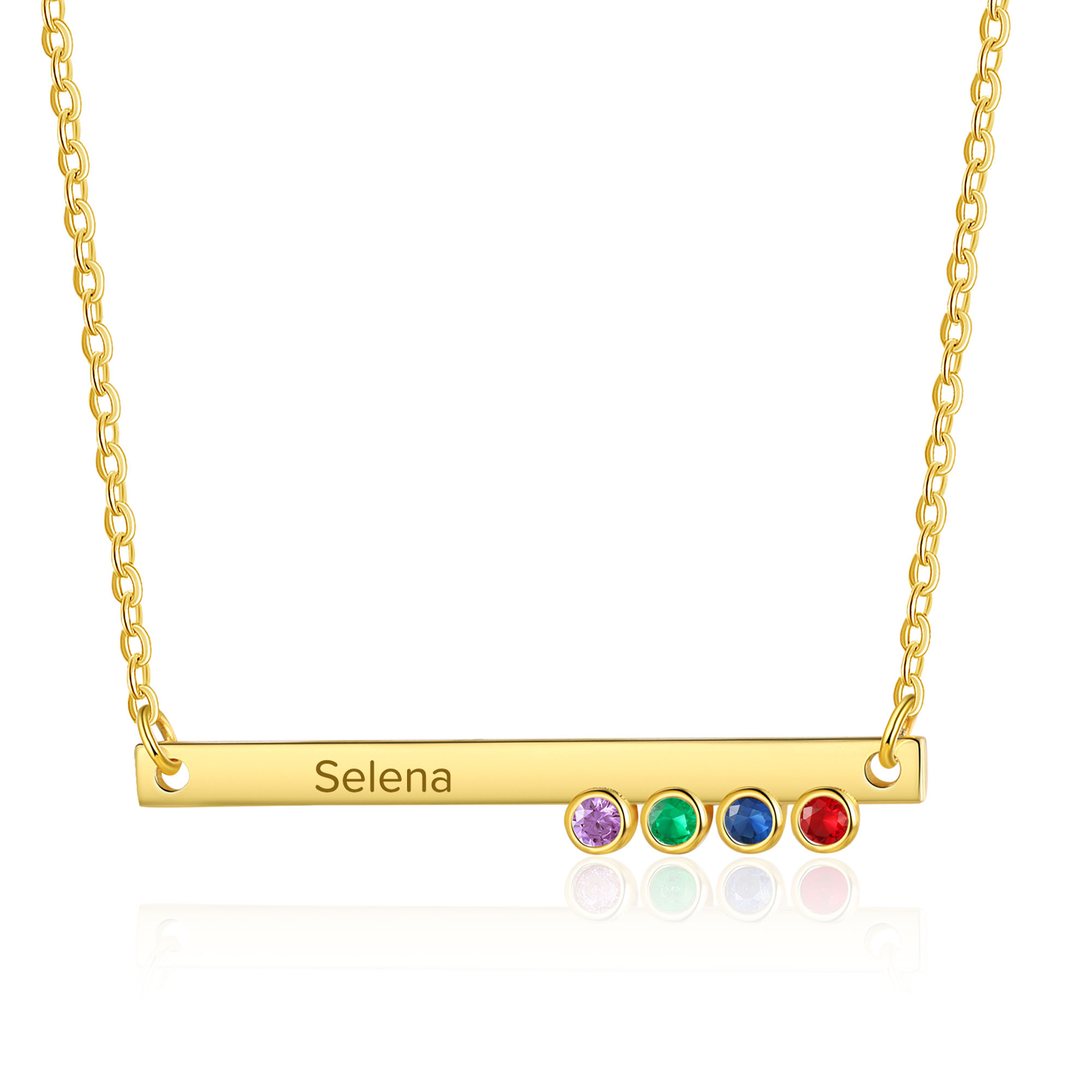 Collier Barre fine 1 Texte Personnalisé avec 4 Pierres de naissance Collier Femmes