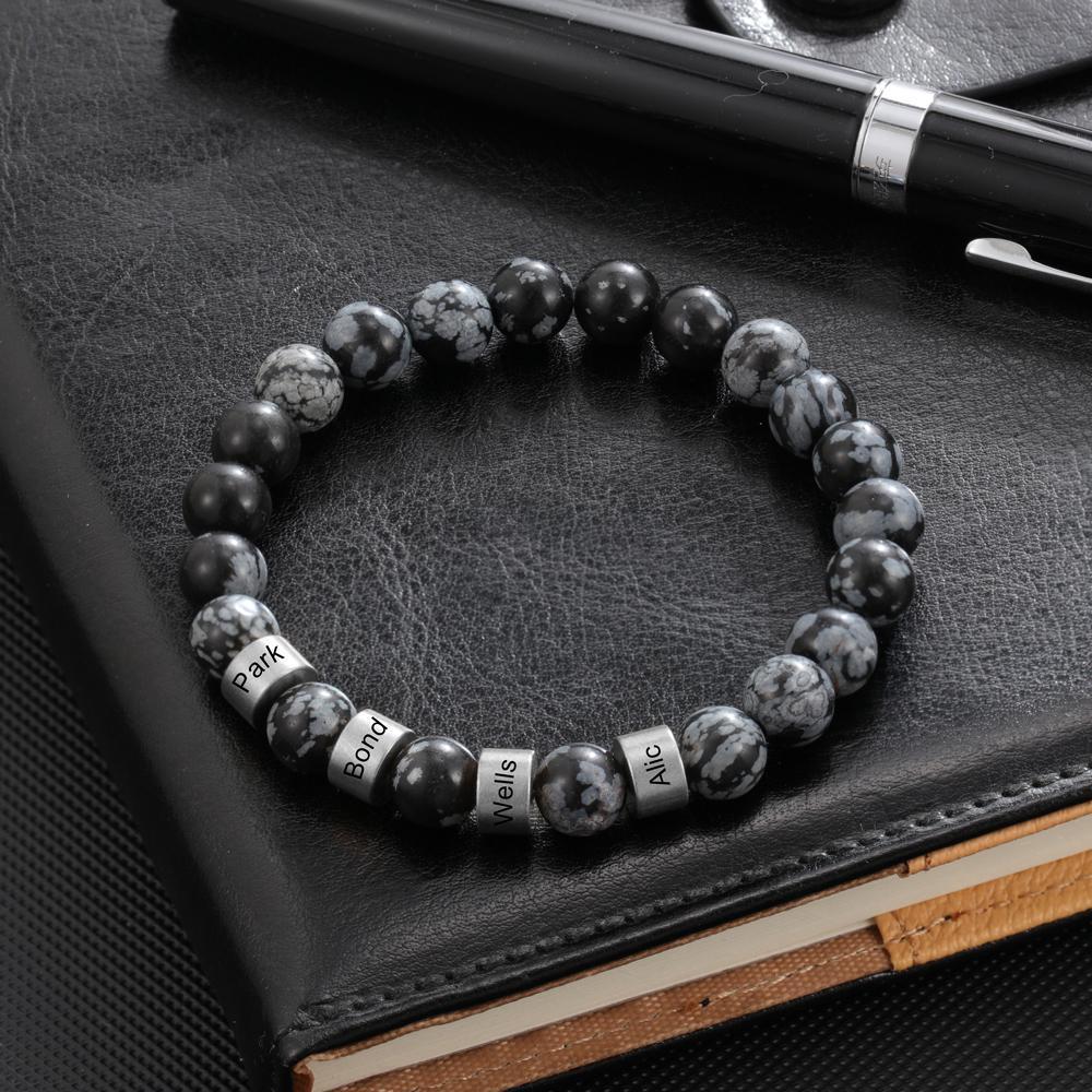 Bracelet 4 Prénom Personnalisé Labradorite Gris Bracelet Homme