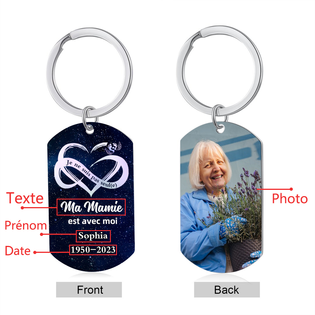 Porte-Clés Commémoratif 1 Prénom et Photo Personnalisés avec Date et Texte