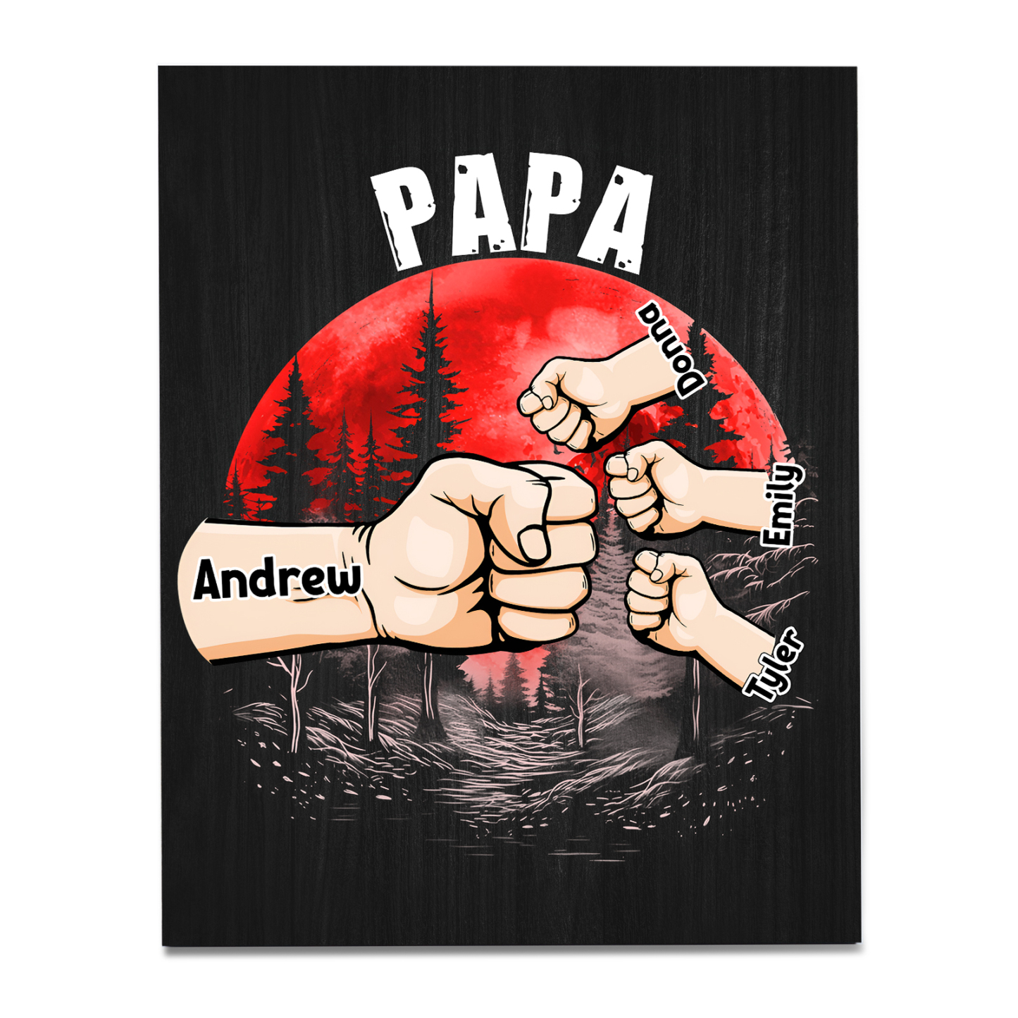 À Mon Papa/Papi-Cadre en Bois Poings 4 Prénoms Personnalisés avec Texte