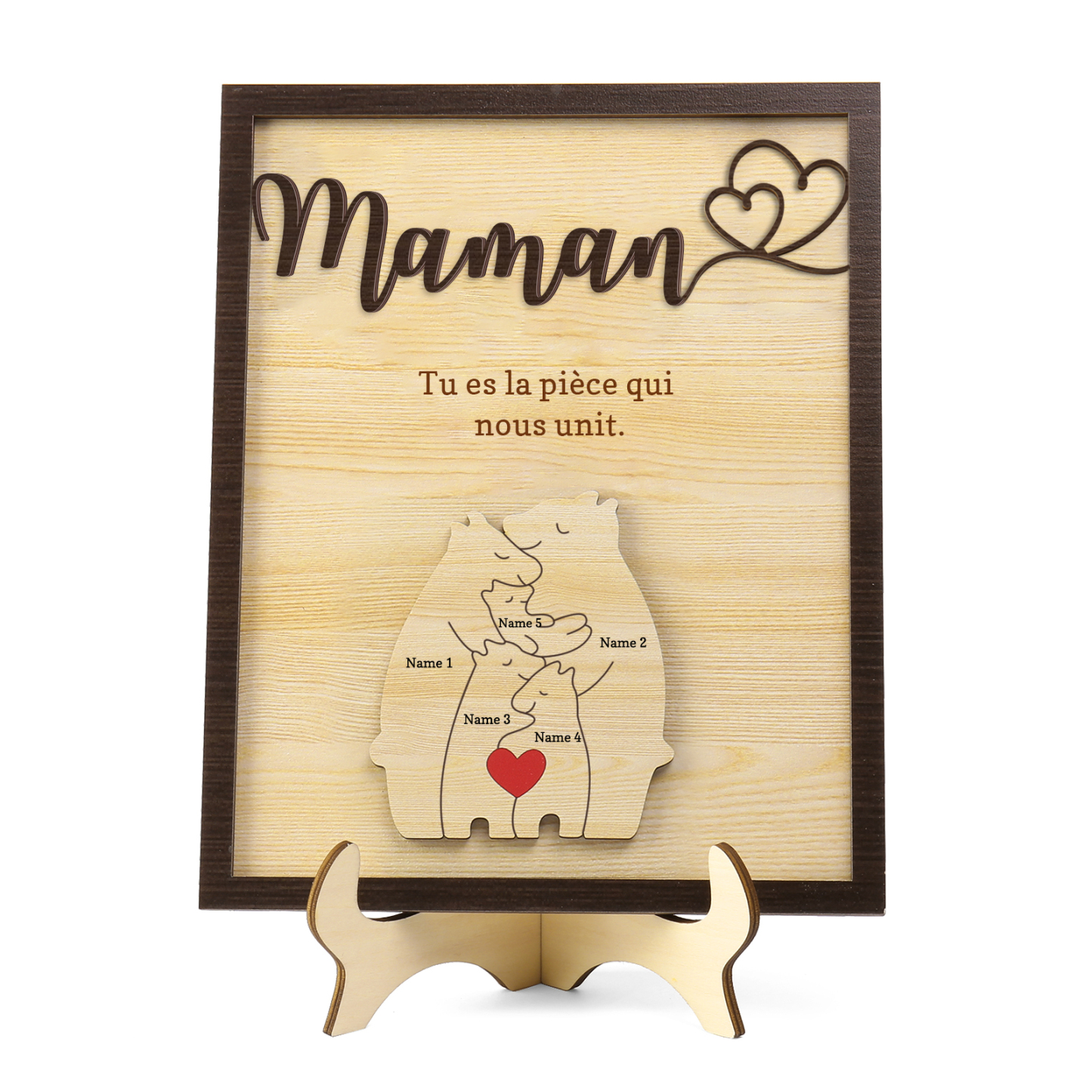 À ma Maman - Décoration en bois Ours 5 Prénoms Personnalisés Ornement pour Famille