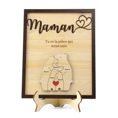 À ma Maman - Décoration en bois Ours 5 Prénoms Personnalisés Ornement pour Famille