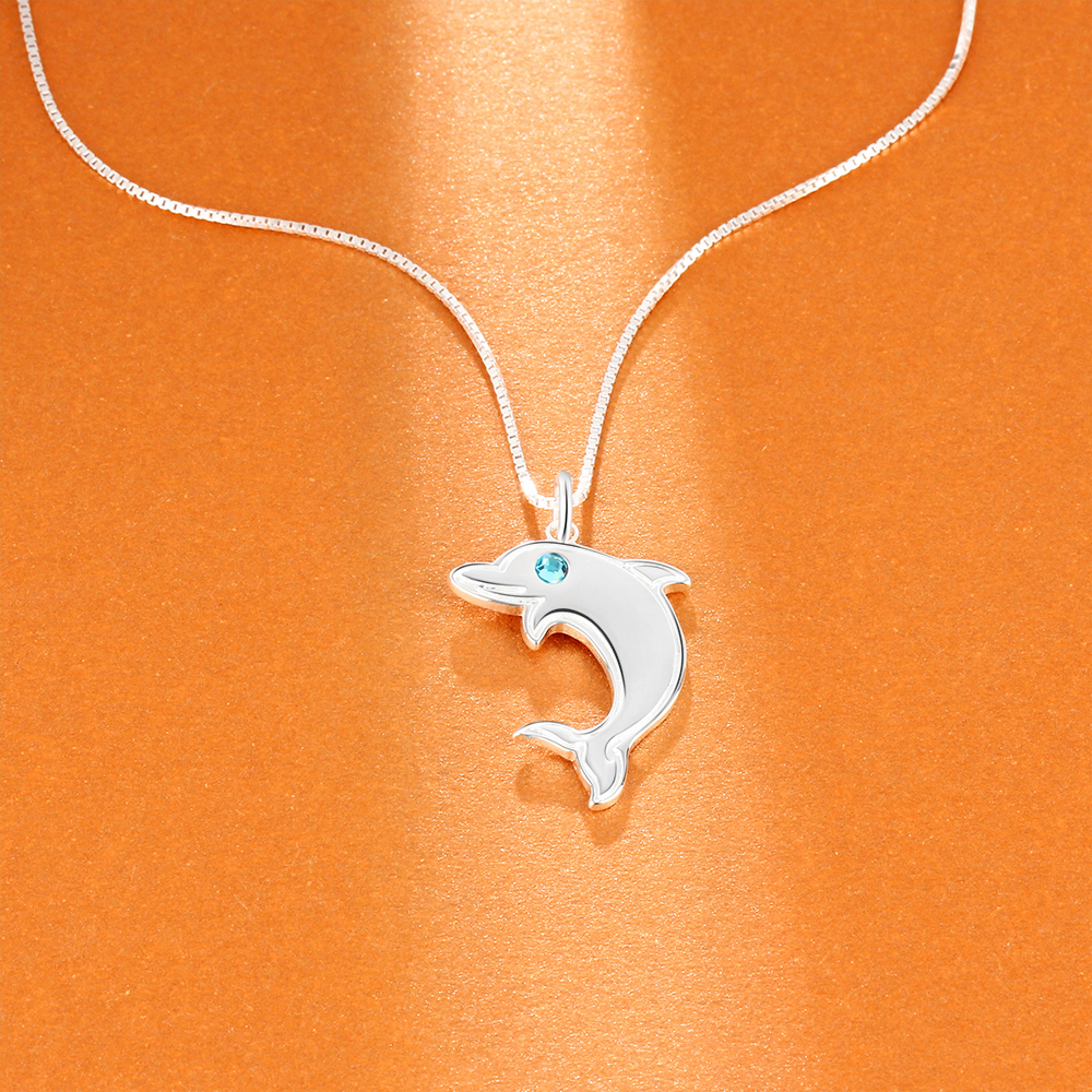 Collier dauphin 1 Prénom Personnalisé avec 1 Pierre de Naissance