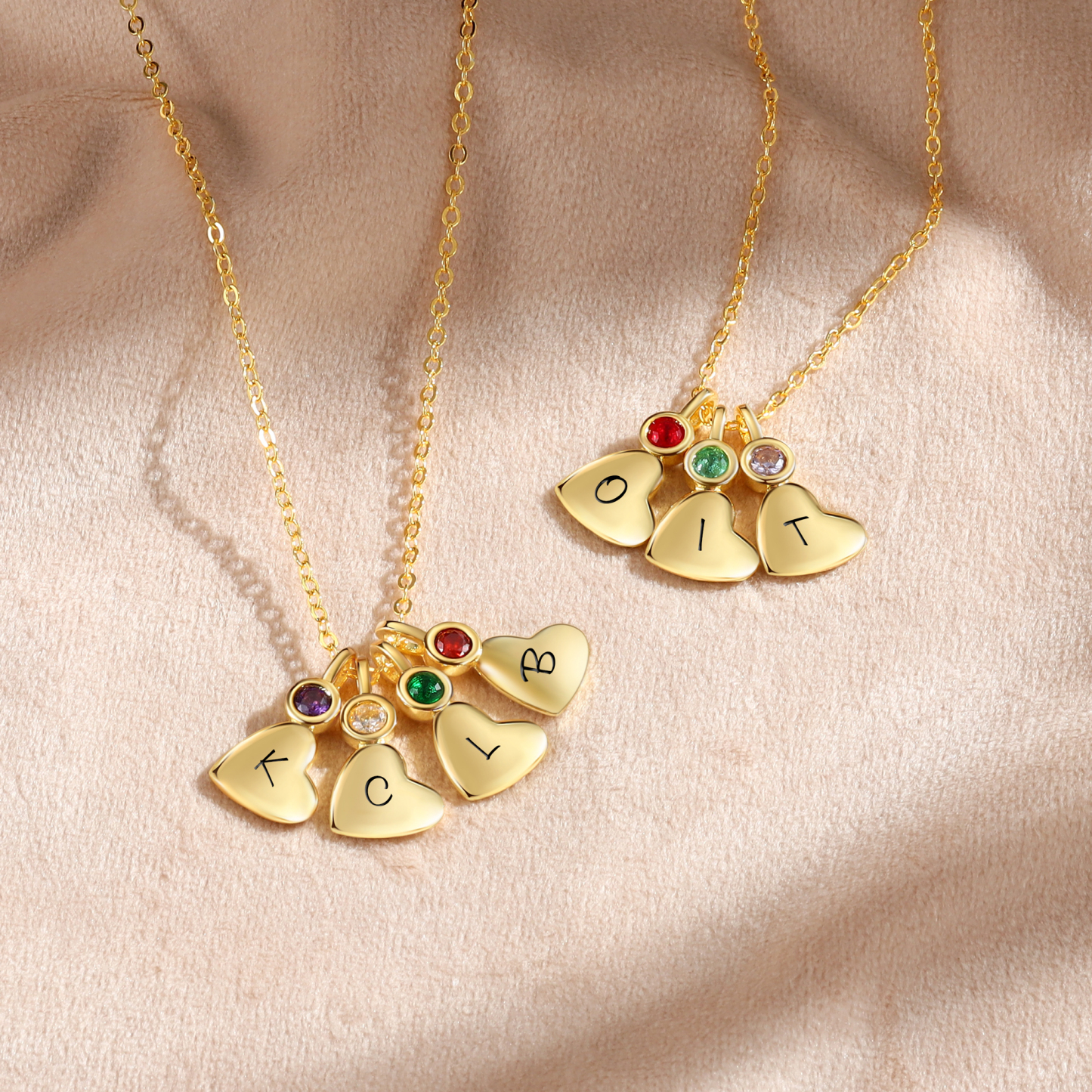 Collier Pendentif Cœur 2 Lettres Personnalisées avec Pierre de naissance pour Femmes