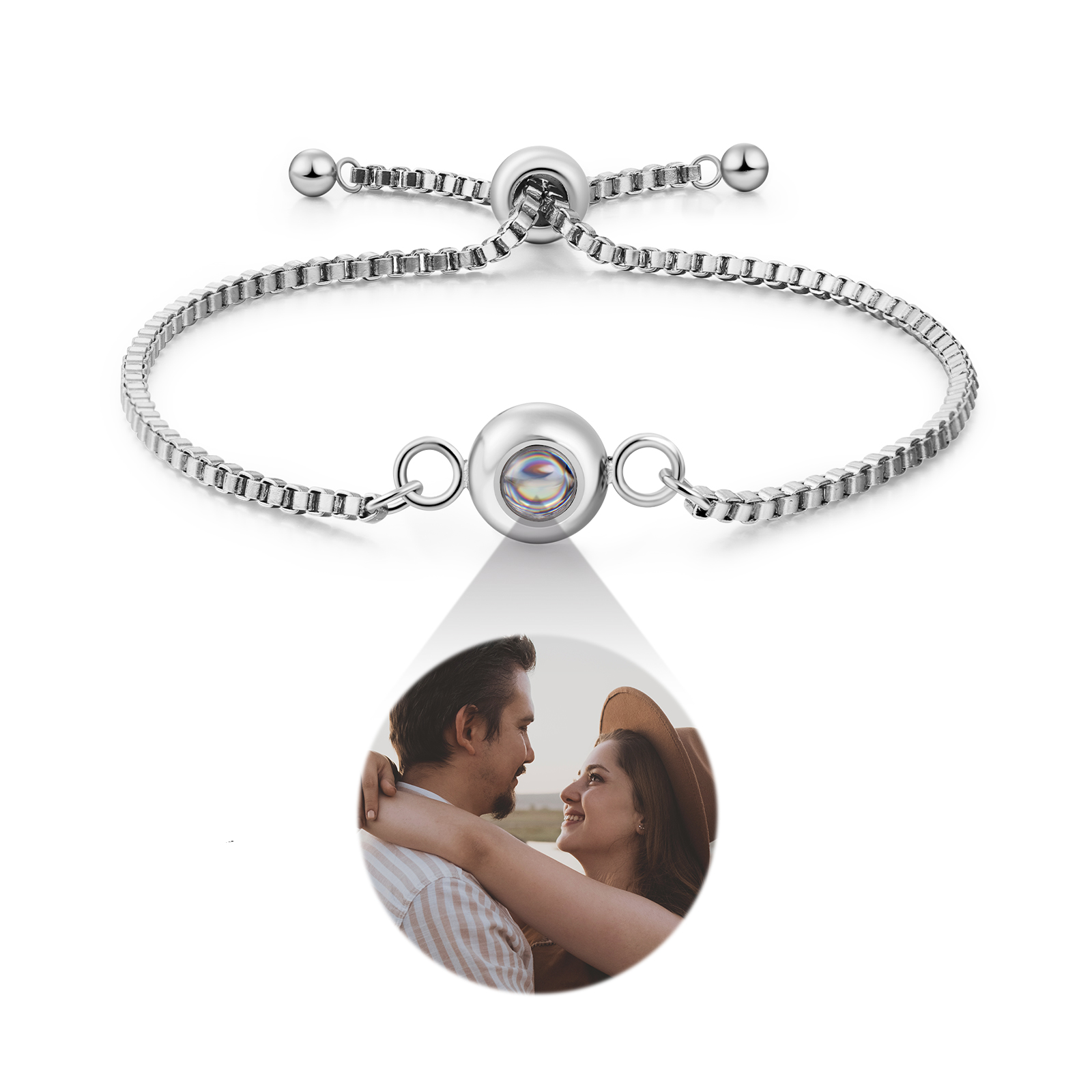 Bracelet Personnalisé avec Photo Projettée Bracelet Photo Projection Argent pour Couple｜ Jessemade
