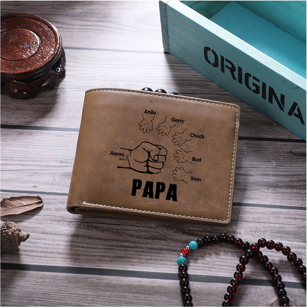 À mon Papa - Portefeuille Poings 6 Prénoms Personnalisés Classique Homme