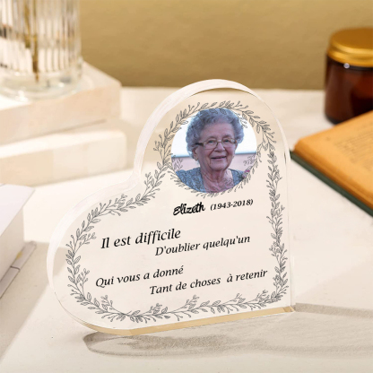 Plaque Acrylique Commémorative en Forme de Cœur Plaque Funéraire 1 Prénom Personnalisé avec Années