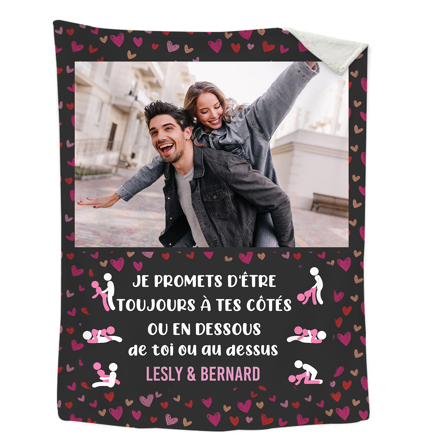 Couverture Plaids Polaire 2 Prénoms Personnalisés avec Photo pour Couple