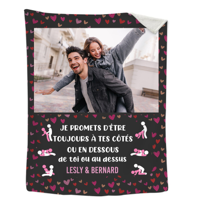 Couverture Plaids Polaire 2 Prénoms Personnalisés avec Photo pour Couple