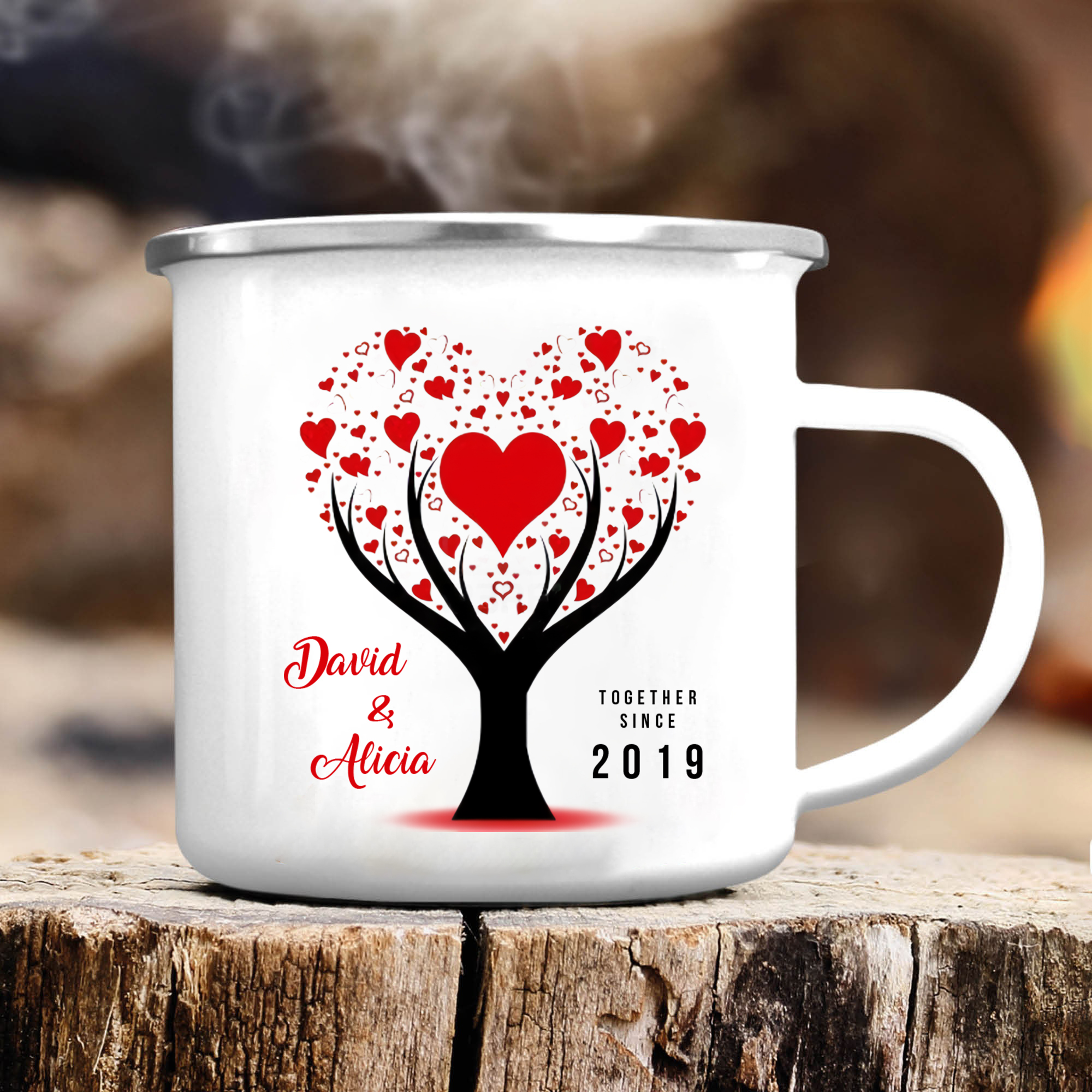 Tasse émaillée 2 Prénoms Personnalisés avec Texte et Année pour Couple