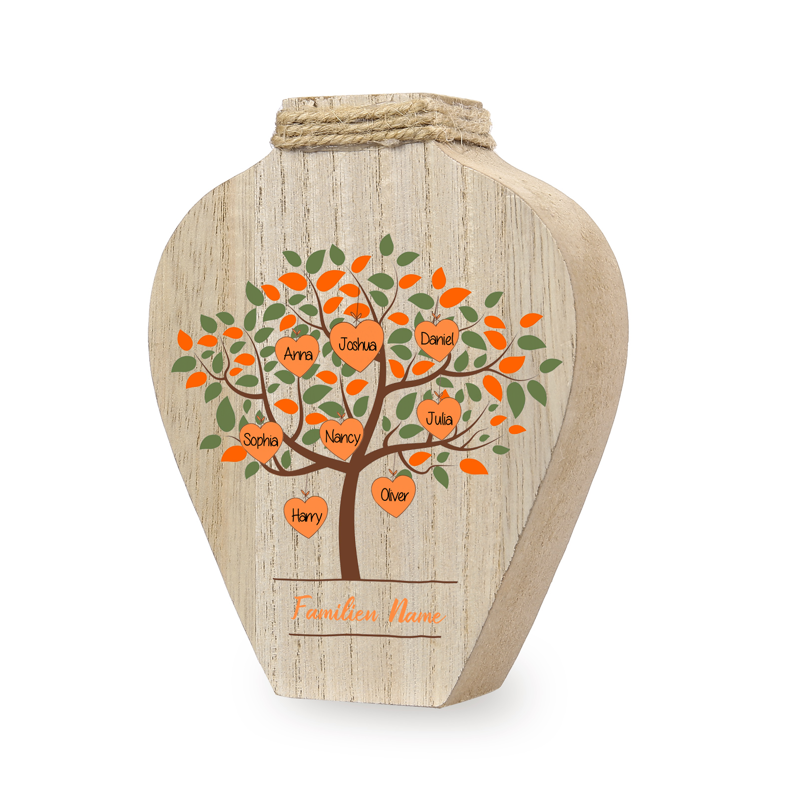 Petit Vase Créatif en Bois Arbre 8 Prénoms Personnalisés avec Texte Décoration de la Maison (sans plantes)