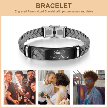 Bracelet Prénom et Photo Personnalisés avec Date pour Homme