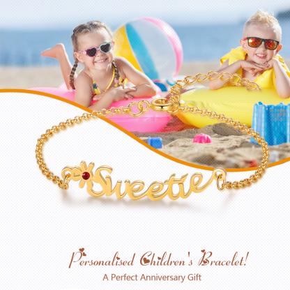 Bracelet Enfant Fleur 1 Prénom Personnalisé avec 1 Pierre de Naissance