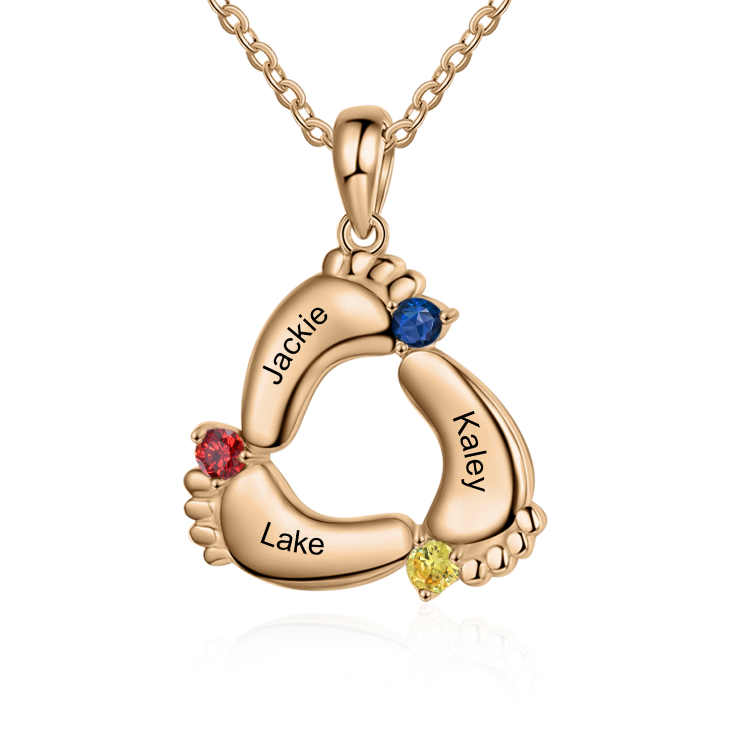 Collier 3 Prénom Personnalisé pied bebe avec pierre de naissance