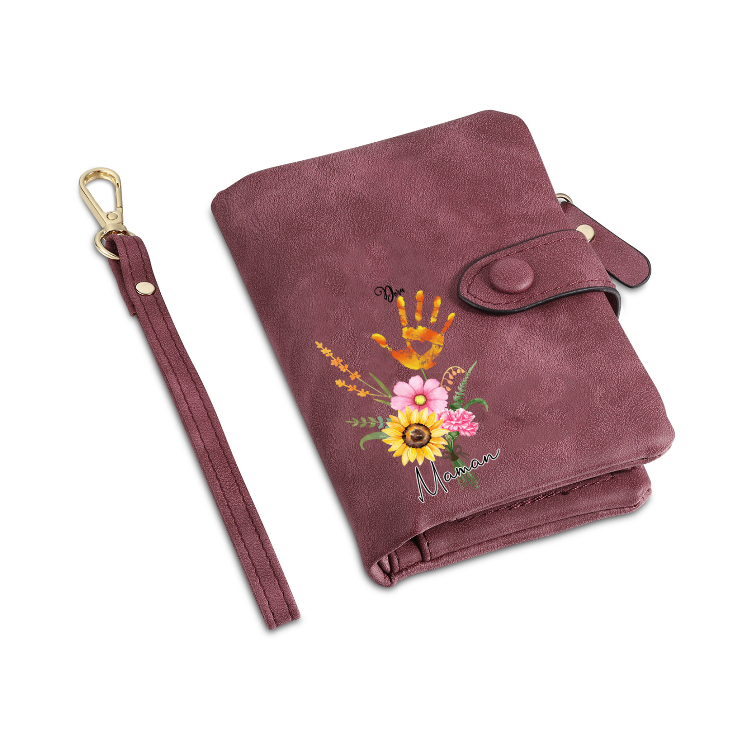Portefeuille Fleurs 1 Prénom et 1 Texte Personnalisés Porte-Monnaie Carte pour Femmes