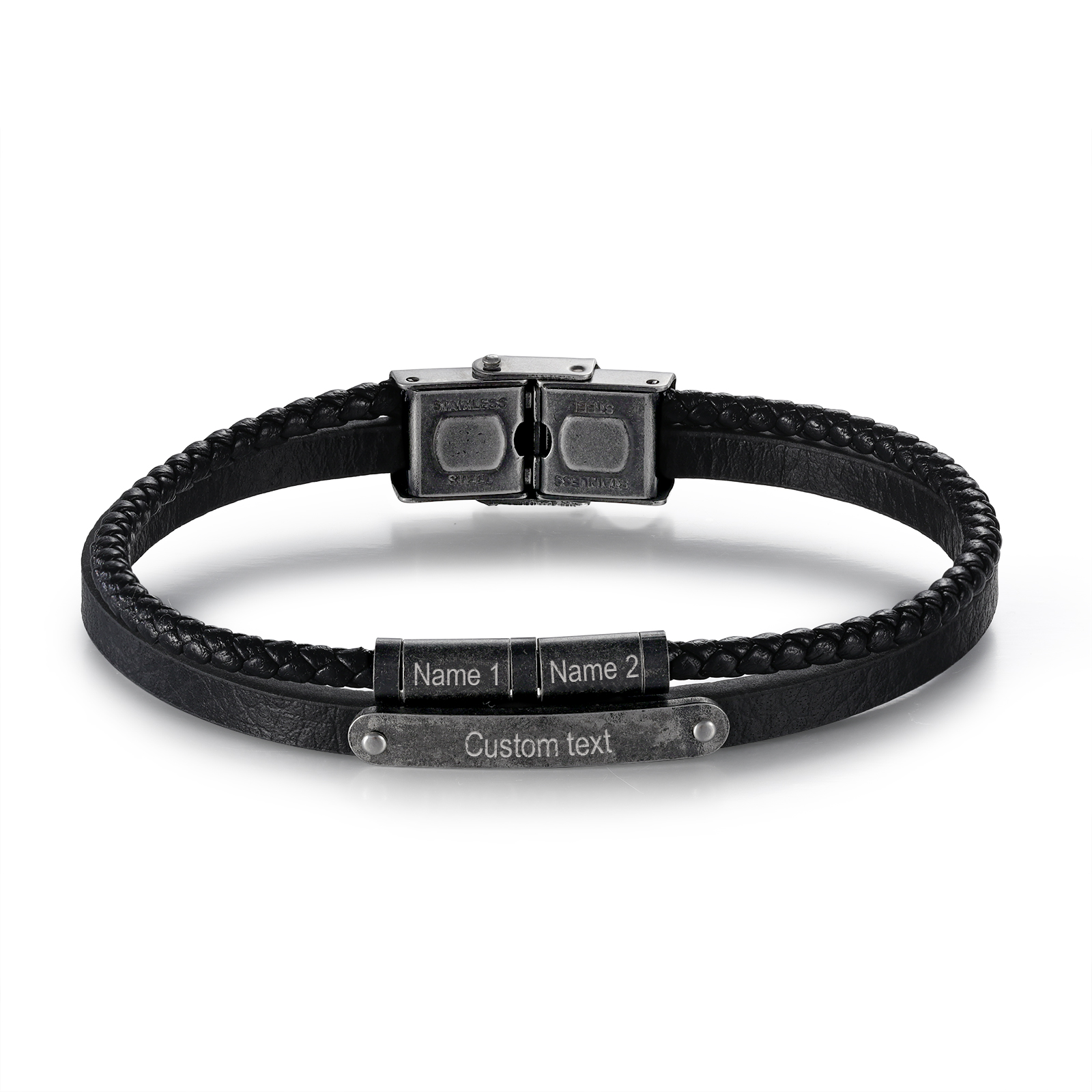 Bracelet Cuir 2-5 Préoms Personnalisés avec Texte pour Homme