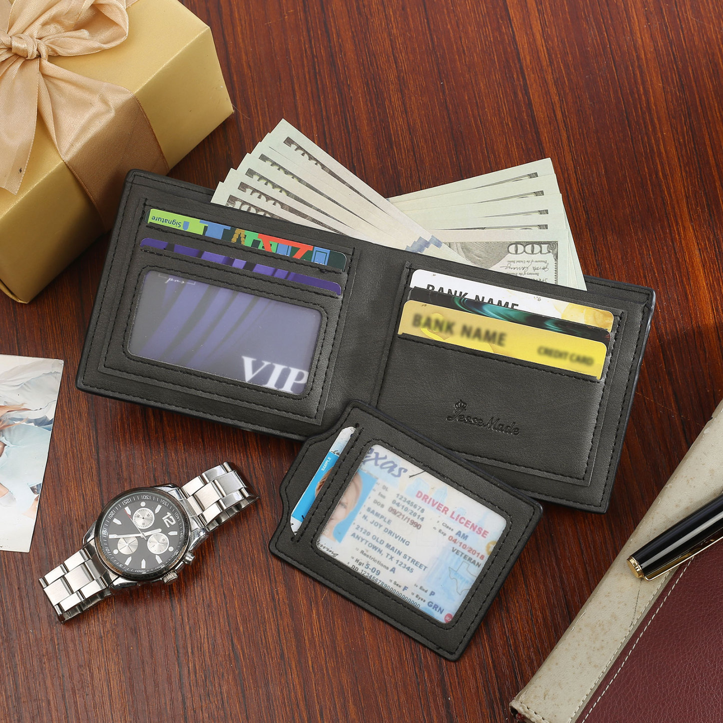 Portefeuille Classique 1 Prénom et Lettre Personnalisés avec Photo Porte-Monnaie Carte Homme