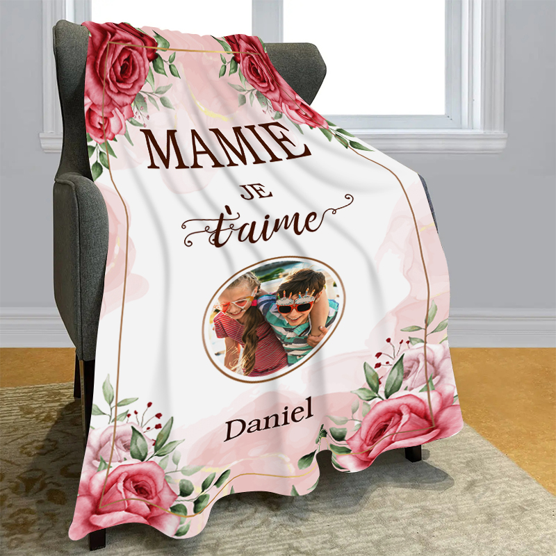 À ma Mamie - Couverture Plaids Polaire 1 Prénom et Photo Personnalisés