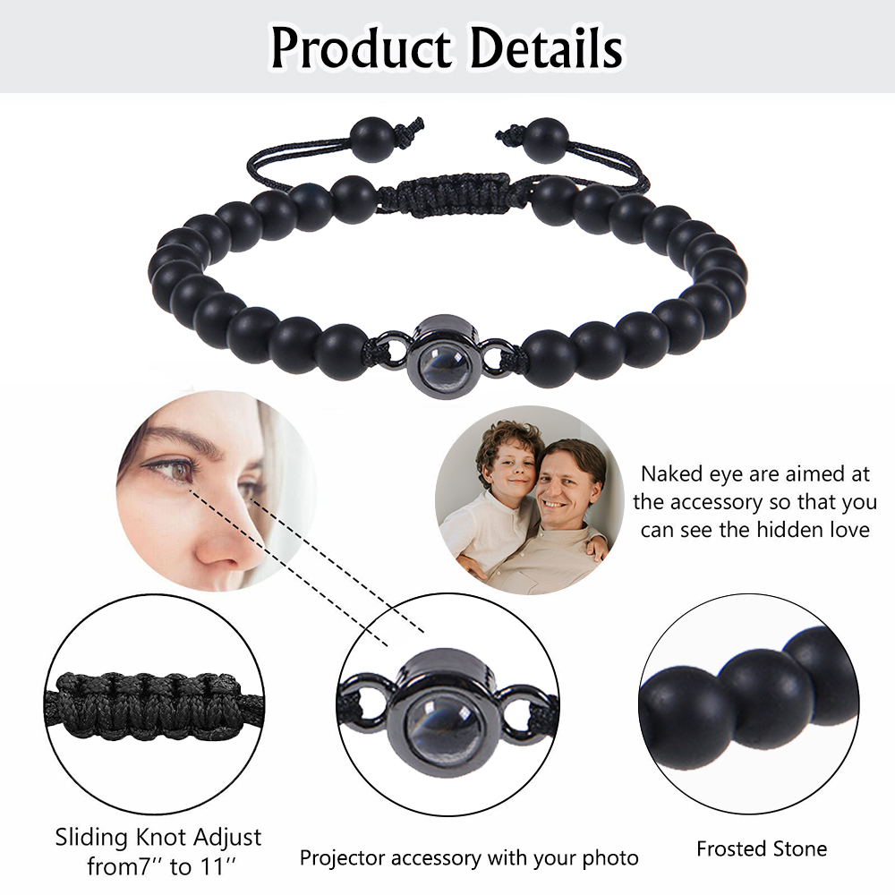 Bracelet Personnalisé Bracelet Photo Projection en Noir Mat/Turquoise Blanc pour Homme｜ Jessemade