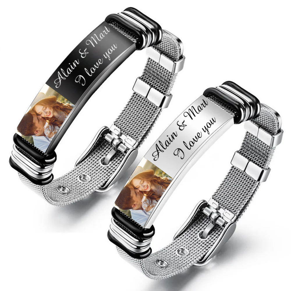 Bracelet 2 Prénoms Personnalisé texte avec photo