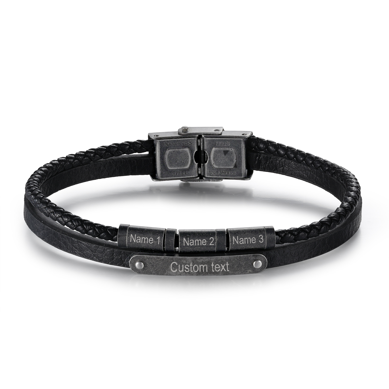 Bracelet Cuir 2-5 Préoms Personnalisés avec Texte pour Homme