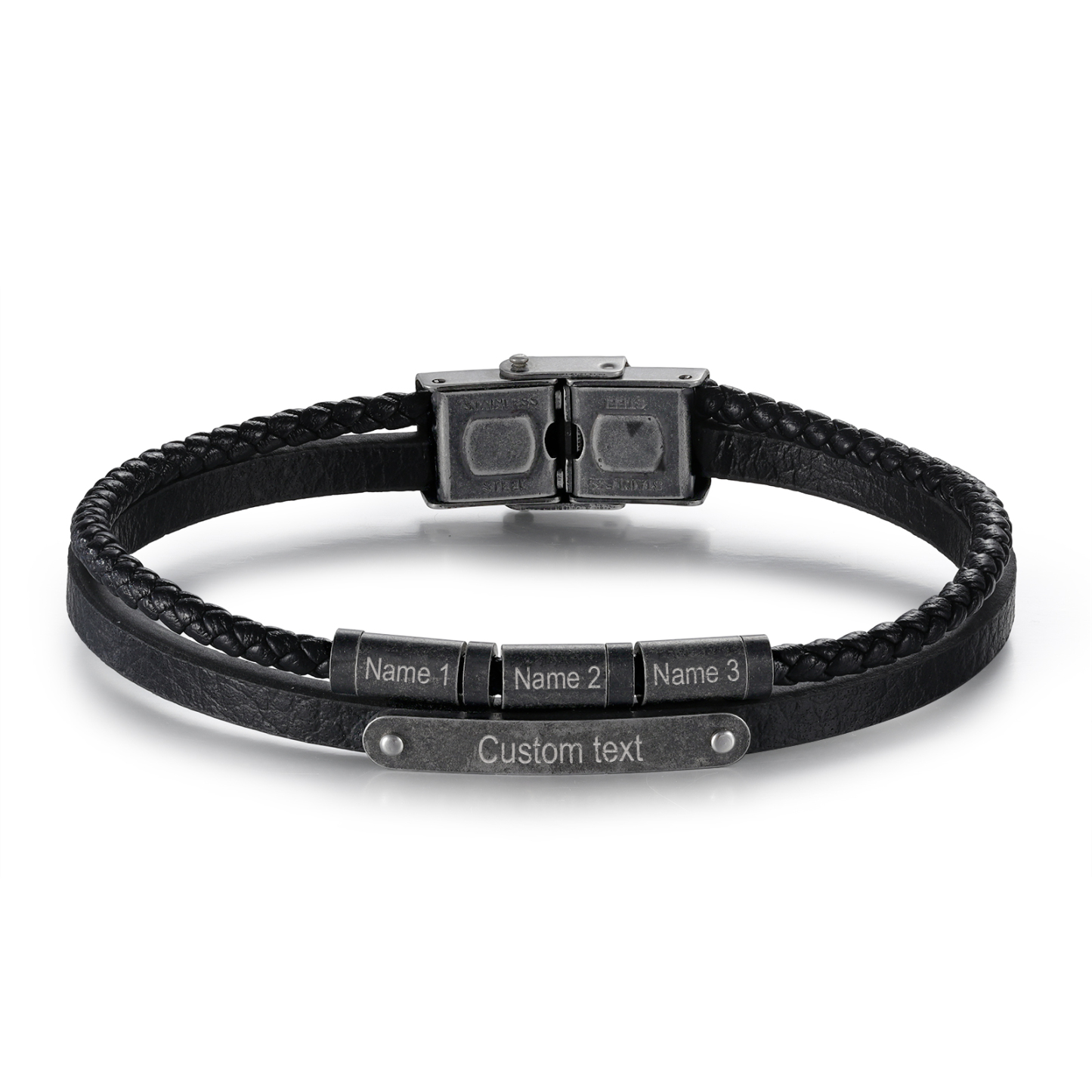 Bracelet Cuir 2-5 Préoms Personnalisés avec Texte pour Homme