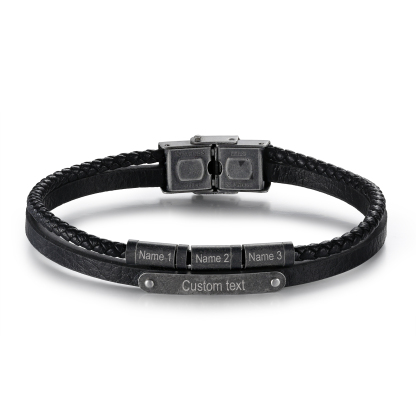 Bracelet Cuir 2-5 Préoms Personnalisés avec Texte pour Homme