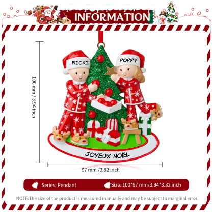 Décoration Sapin Noël 2 Prénoms Personnalisés avec Texte Ornement Sapin en Bois Cadeau pour Couple Saint valentin | Jessemade