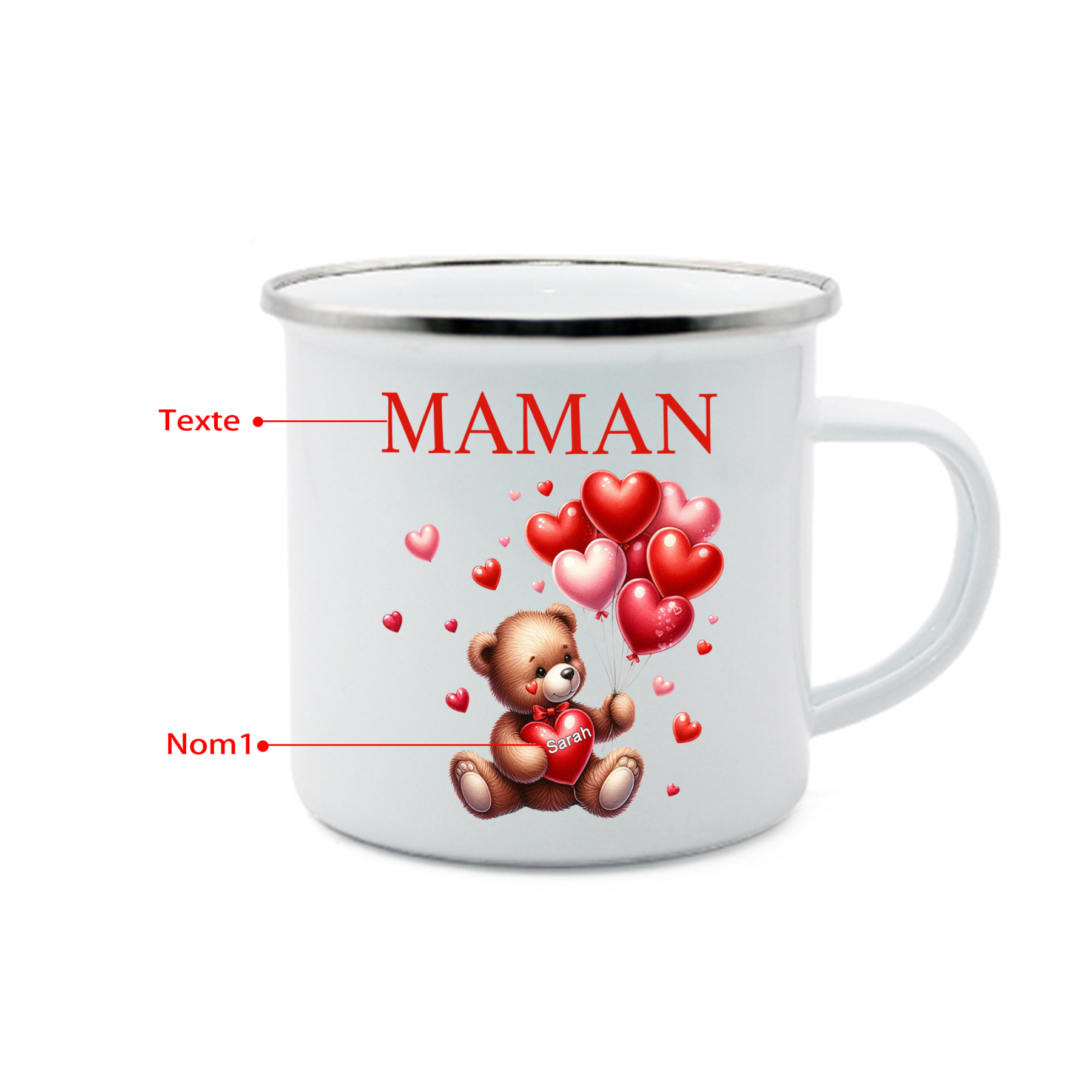 À Maman/Mamie - Tasse émaillée Ours 1 Prénom Personnalisé