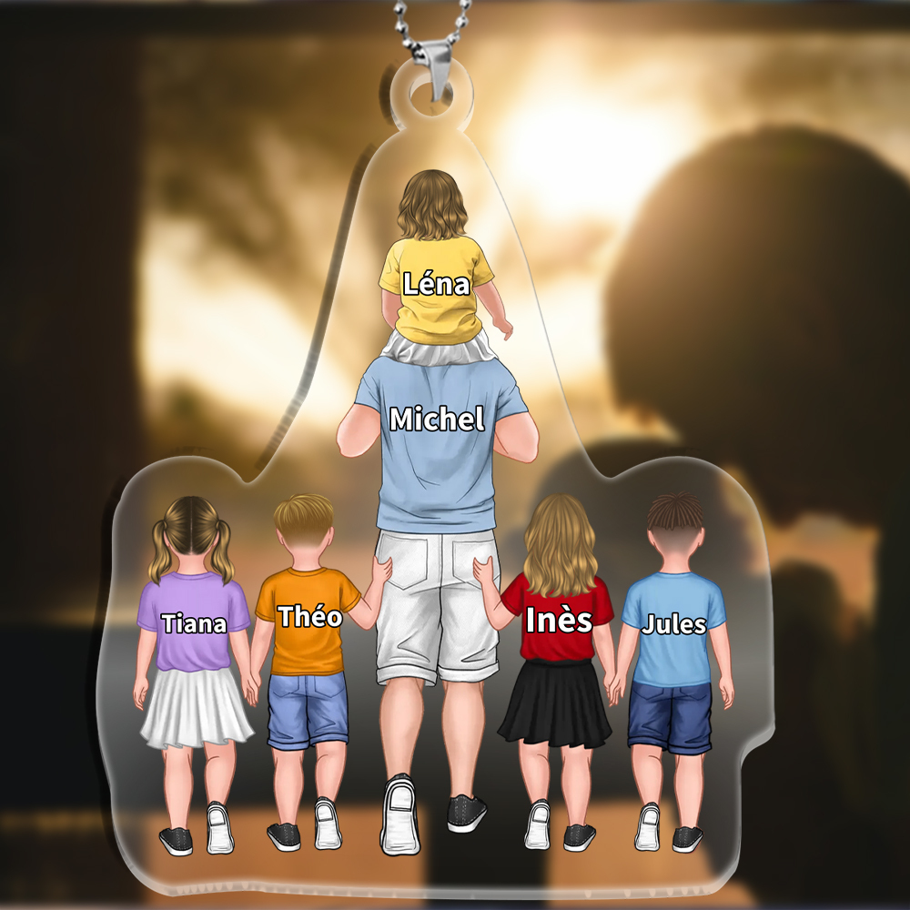 À Maman/Papa - Porte-Clés Acrylique 2-9 Prénoms Personnalisés Ornements pour Famille
