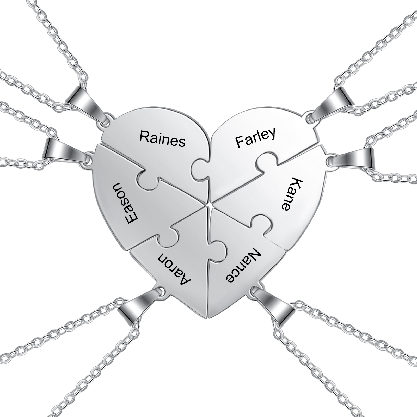 Collier Coeur Pièces de Puzzle graver 2-8 Prénoms Personnalisé