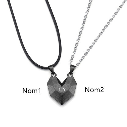 À Ma Petite Amie -Collier breloque Coeur 2 Lettres personnalisés Avec aimant pour Couple