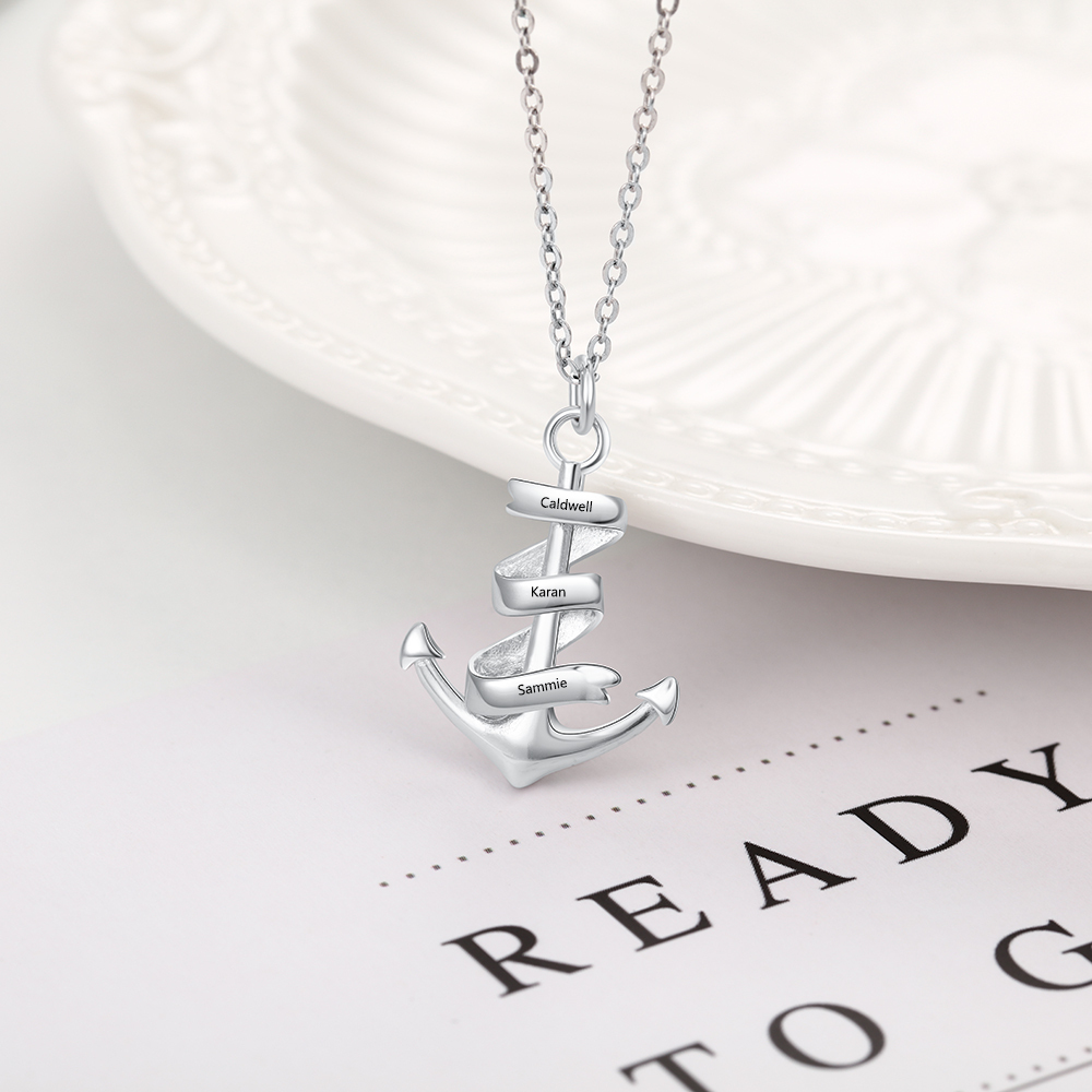 Collier d'ancre marine nautique Pirate ancre pendentif 3 Prénoms Personnalisés Collier Homme