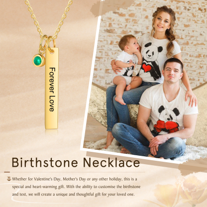 Collier Barre 1 Texte Personnalisé avec 1 Pierre de naissance Collier Femmes