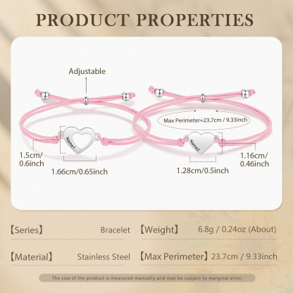 2PCS Bracelets Cœur 2 Prénoms Personnalisés Bracelet en Commun Cadeau Rentrée Scolaire｜Jessemade