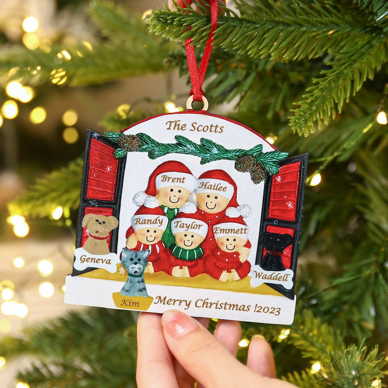 Ornements de Noël avec Poupée 8 Prénoms et 2 Textes Personnalisés avec Année
