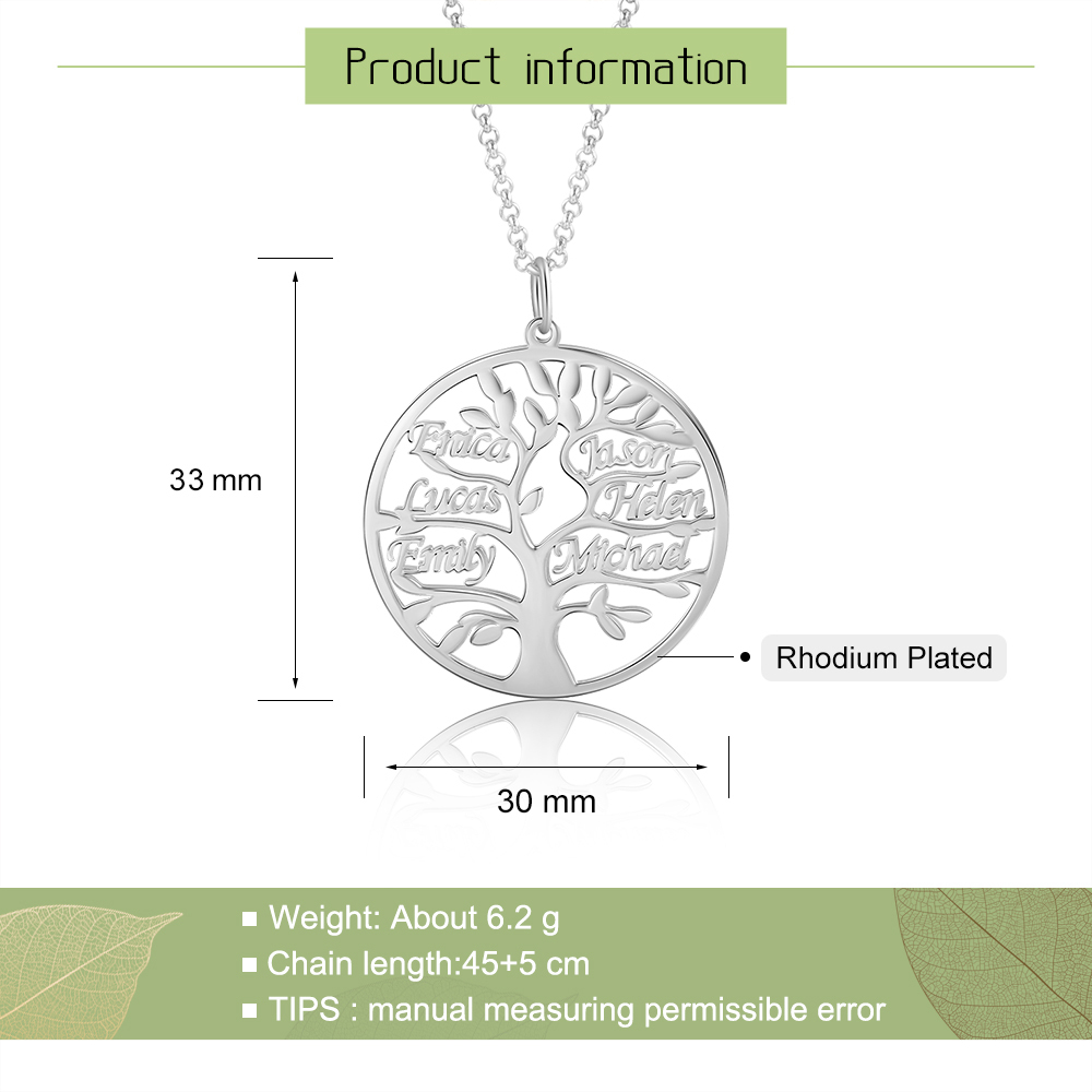 Collier Argent Arbre de vie Arbre généalogique 6 prenoms