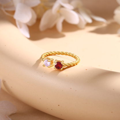 Bague Ouverte 2 Pierres de naissance Personnalisées pour Femmes