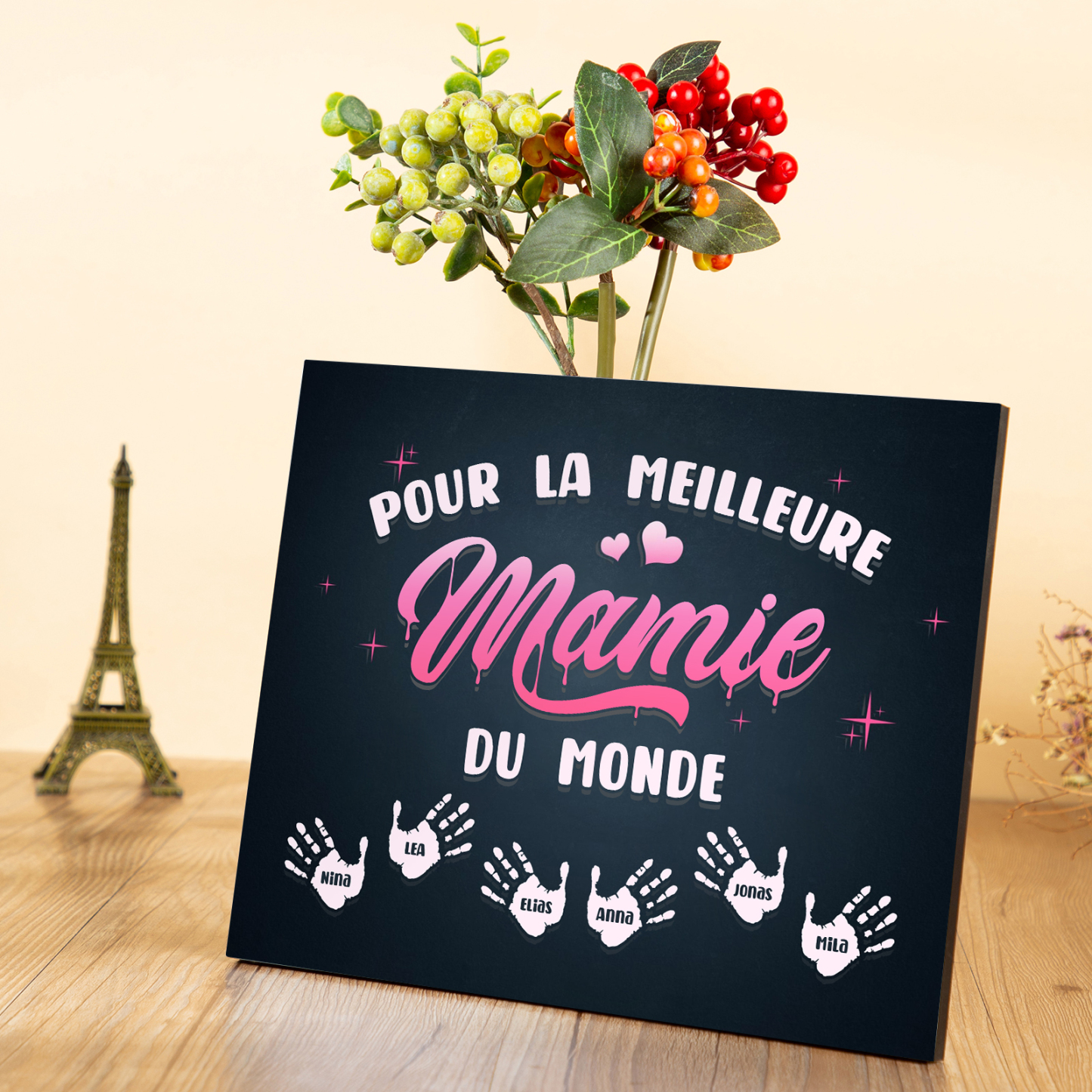 À ma Mamie - Cadre en Bois Arbre 1-6 Prénoms Personnalisés