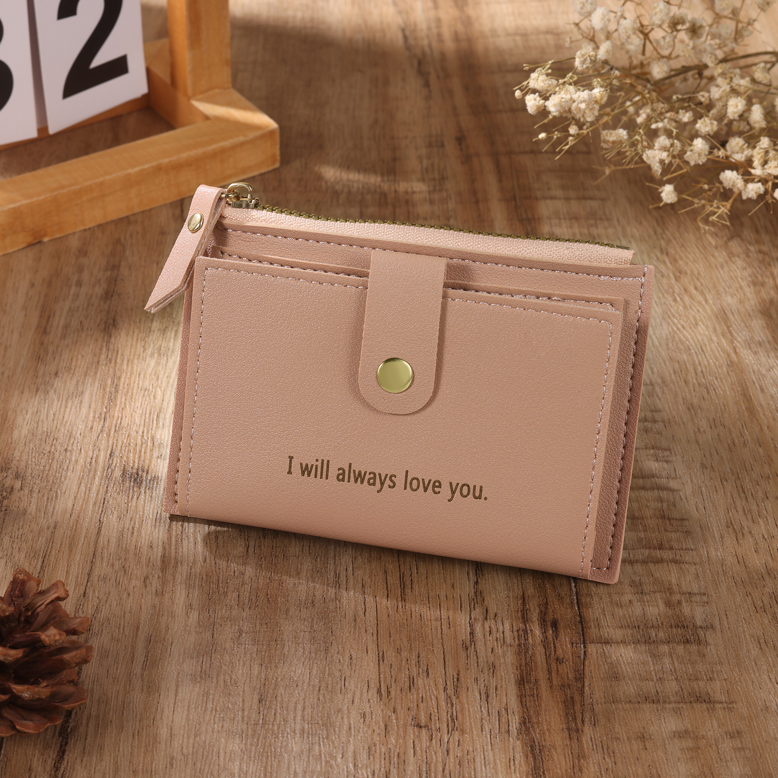 Portefeuille Femme Prénom et Texte Personnalisés avec Fleurs de naissance Porte-Monnaie Carte