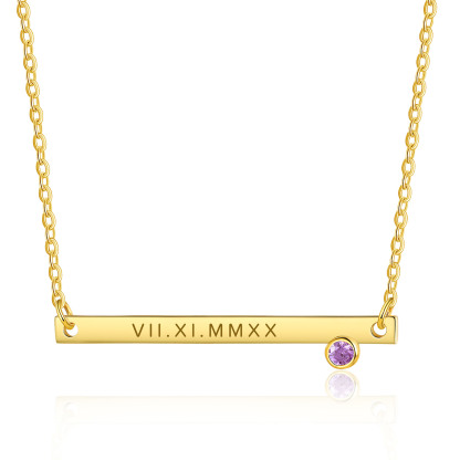 Collier Barre fine 1 Texte Personnalisé avec 1 Pierre de naissance Collier Femmes
