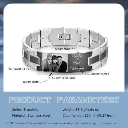 Bracelet Photo Personnalisé avec 2 Prénoms pour Homme｜Jessemade