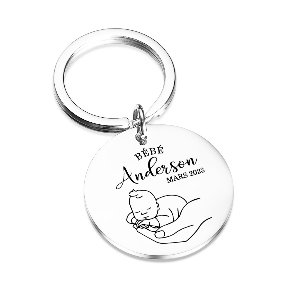 Porte-Clés Bébé 1 Prénom Personnalisé avec Date