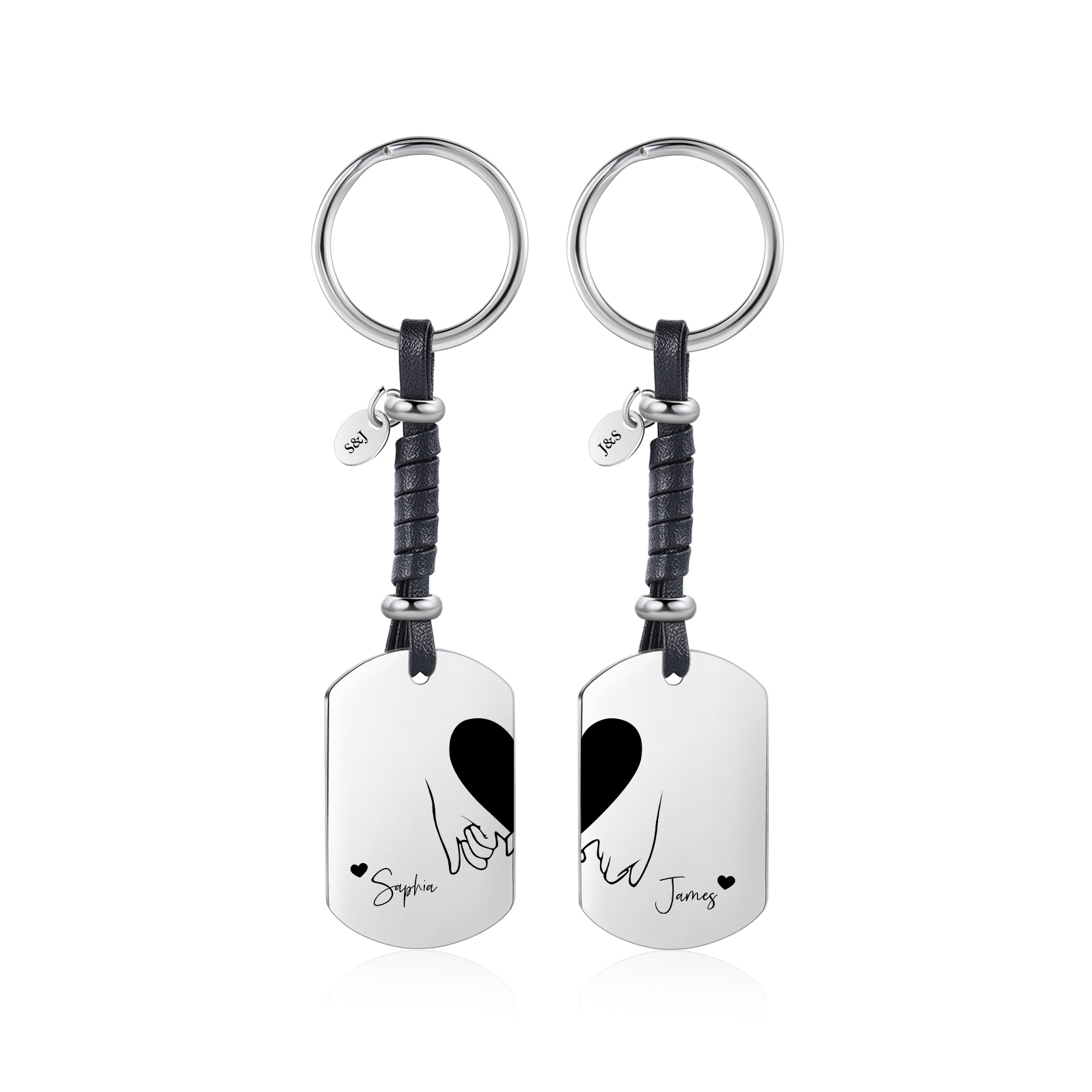 Porte-Clés 2 Prénoms et 2 Lettres Personnalisés pour Couple