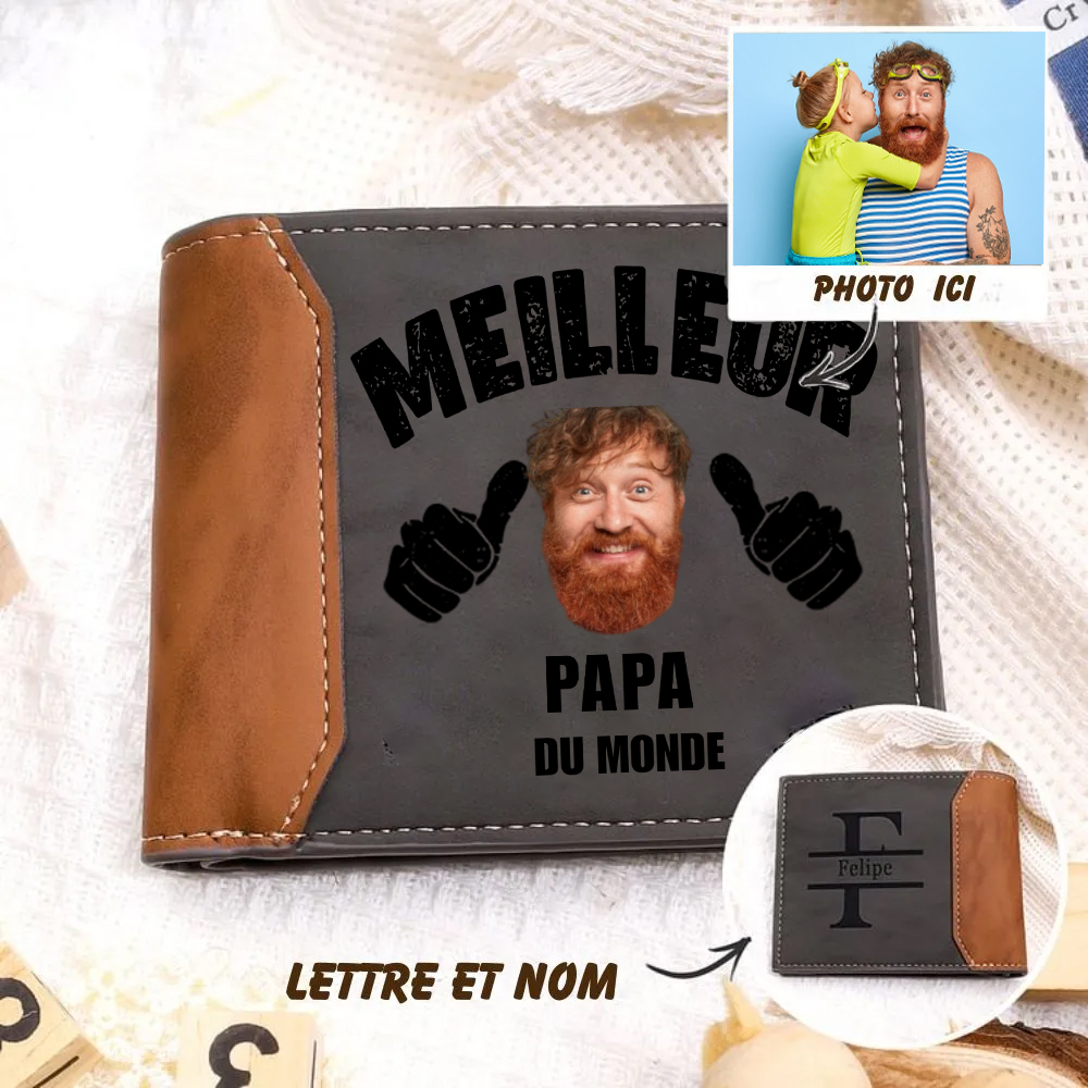 À mon papi Portefeuille Classique 1 Prénom Personnalisé avec Photo Porte-Monnaie Carte | Jessemade