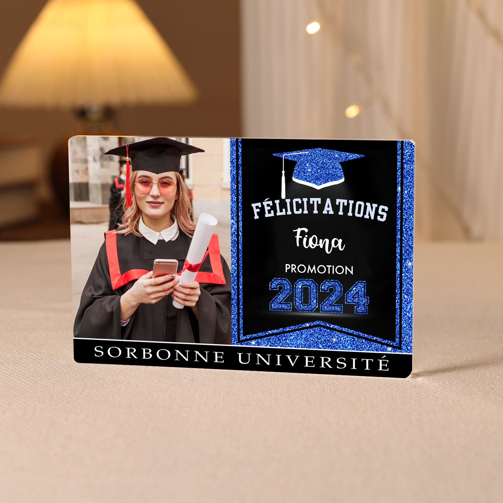 Plaque Acrylique Rectangle Diplômés Prénom et Photo Personnalisés avec Années et Texte Cadeau de Graduation