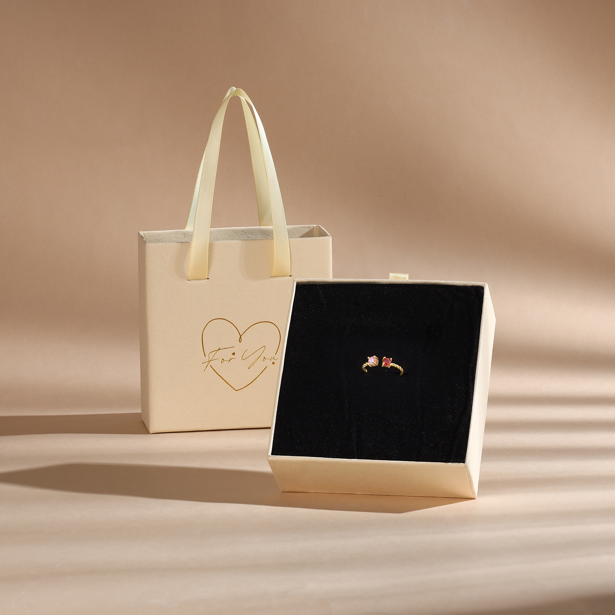 Bague Ouverte 2 Pierres de naissance Personnalisées pour Femmes