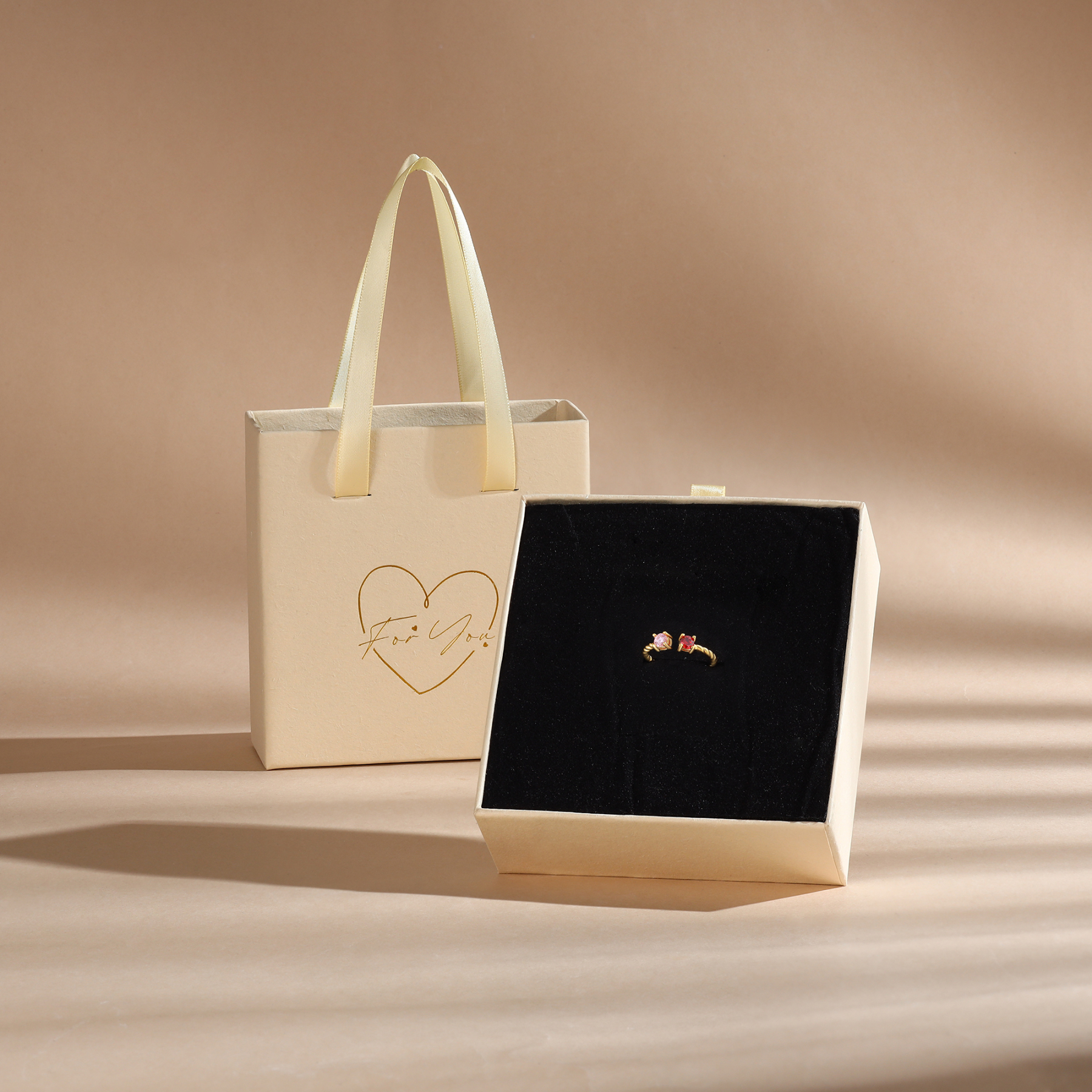 Bague Ouverte 2 Pierres de naissance Personnalisées pour Femmes