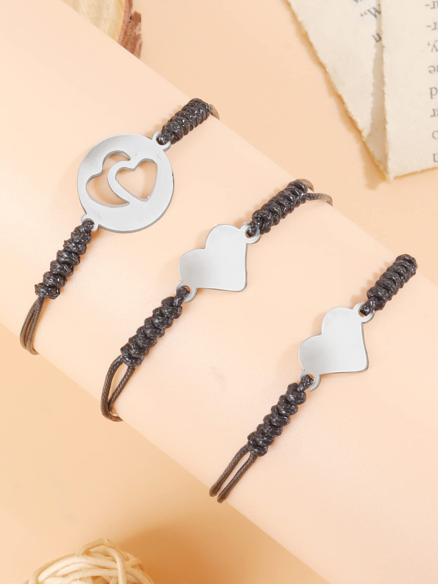 3PCS Ensemble de Bracelet Coeur - Cadeau Rentrée Scolaire Premier jour d’école｜Jessemade